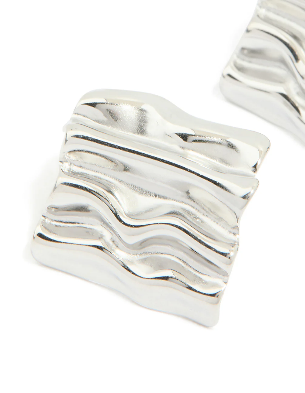 Waterproof Stainless Steel Textured Square Stud Earrings - Image 4