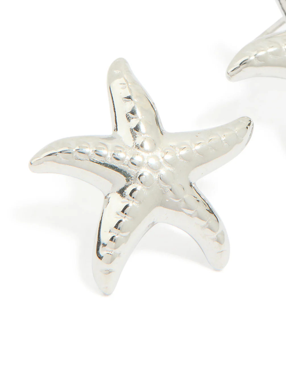 Waterproof Stainless Steel Textured Starfish Stud Earrings - Image 4