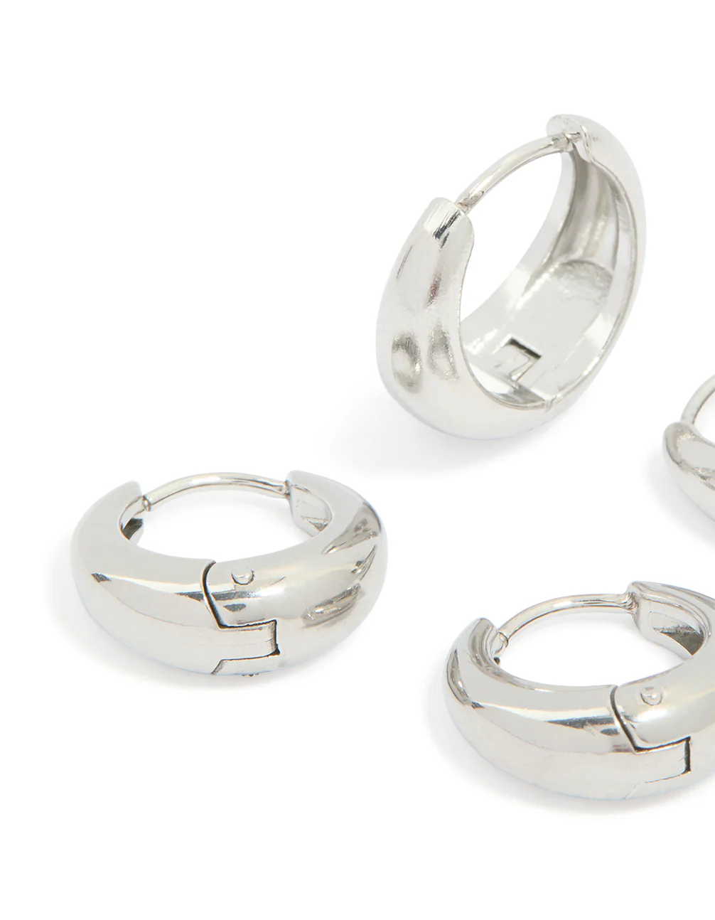 Waterproof Stainless Steel Thick Oval Huggie Earrings 2-Pack - Image 4