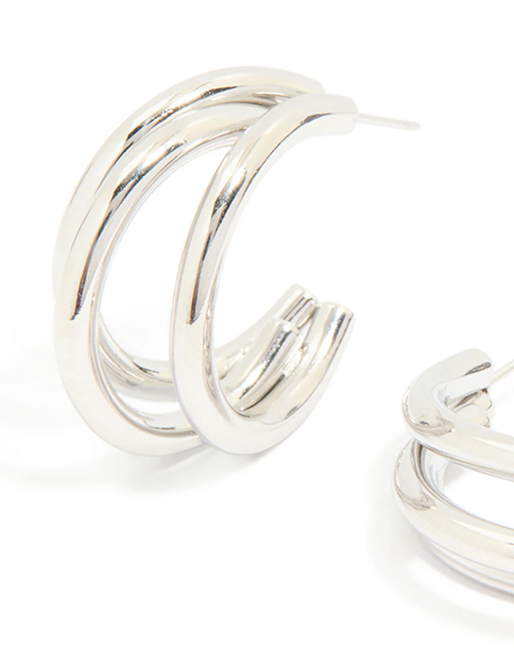 Waterproof Stainless Steel Triple Prong Hoop Earrings - Image 4