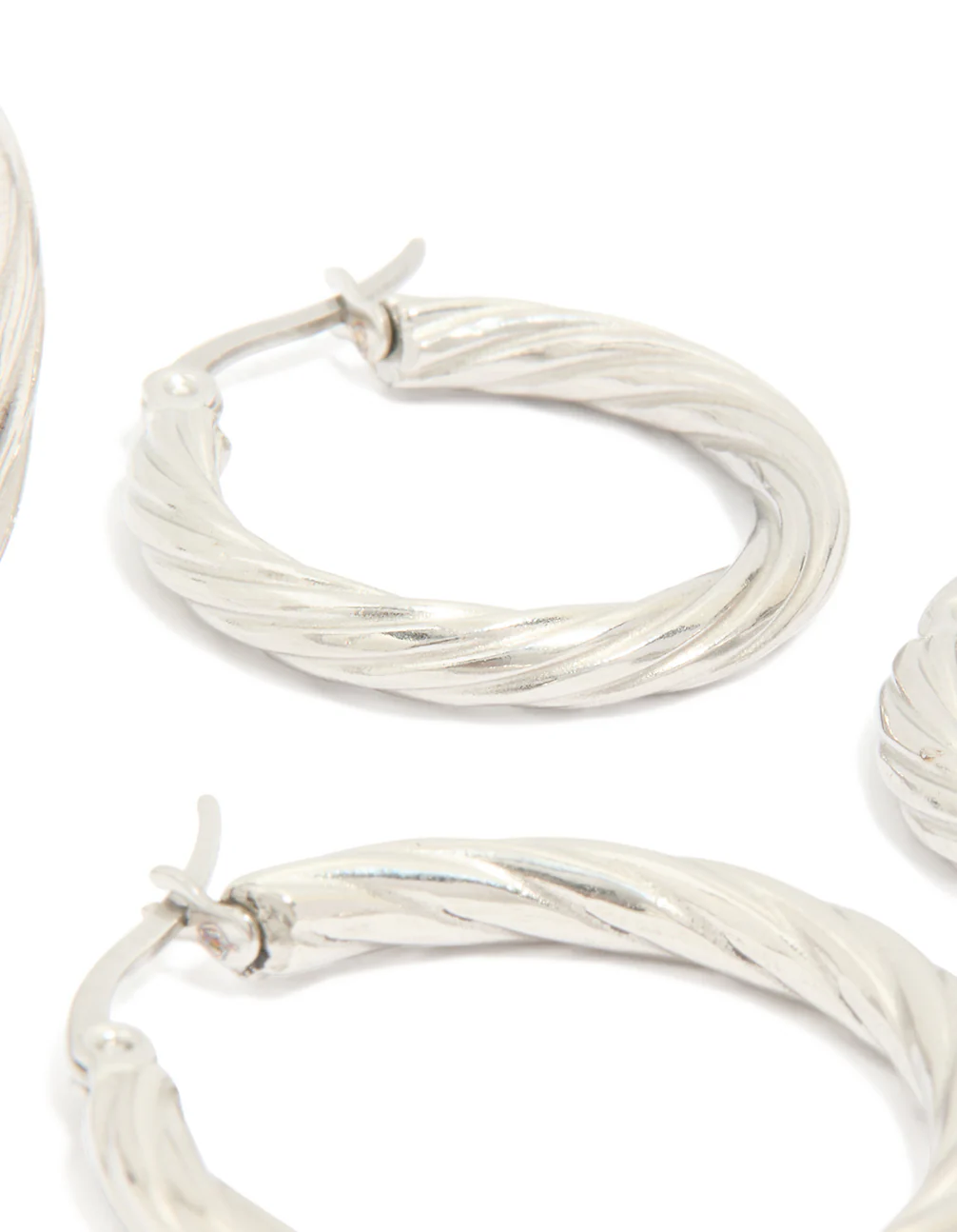 Waterproof Stainless Steel Twisted Hoop Earrings 3-Pack - Image 5