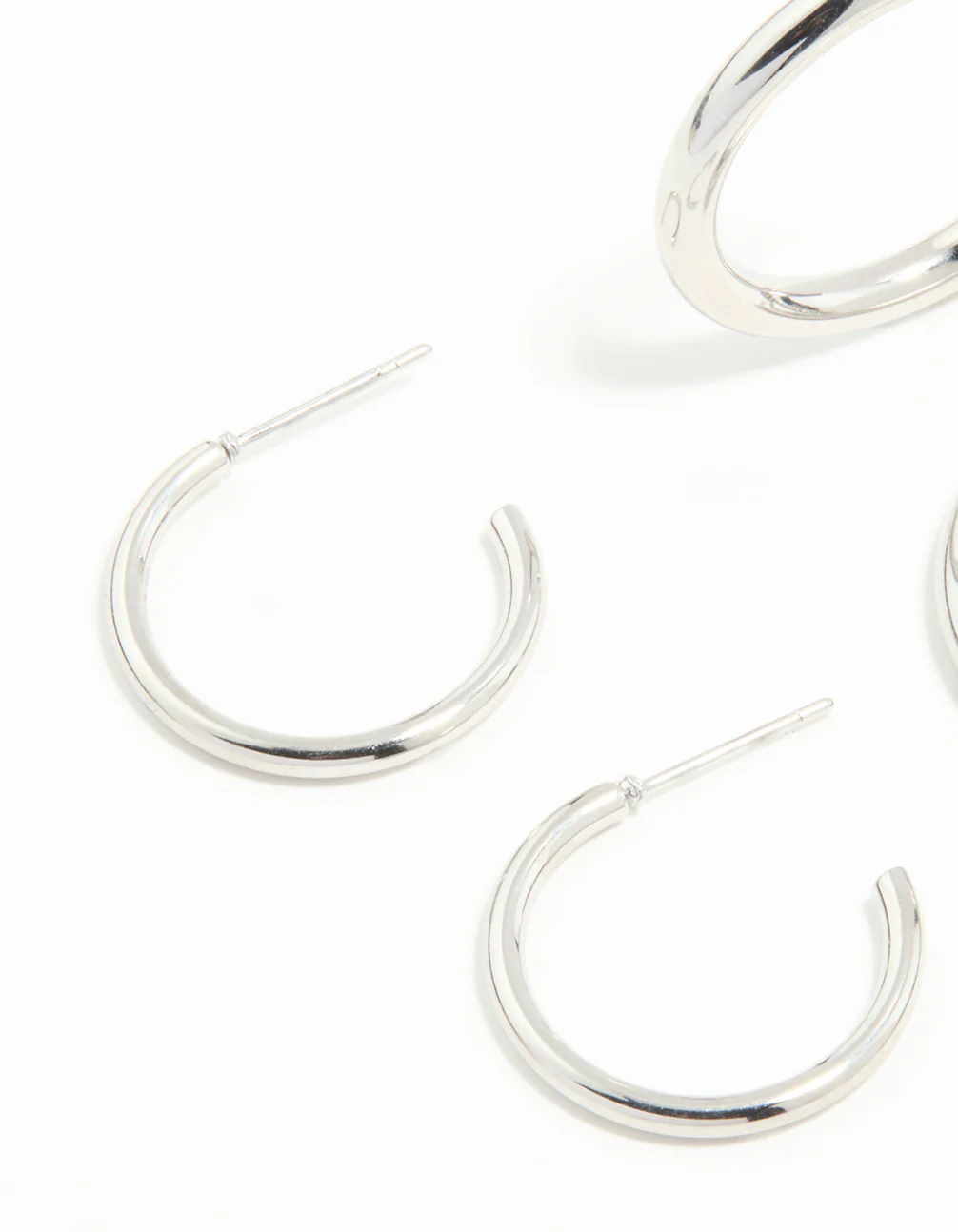 Waterproof Stainless Steel Twisted & Smooth Hoop Earrings 3-Pack - Image 2