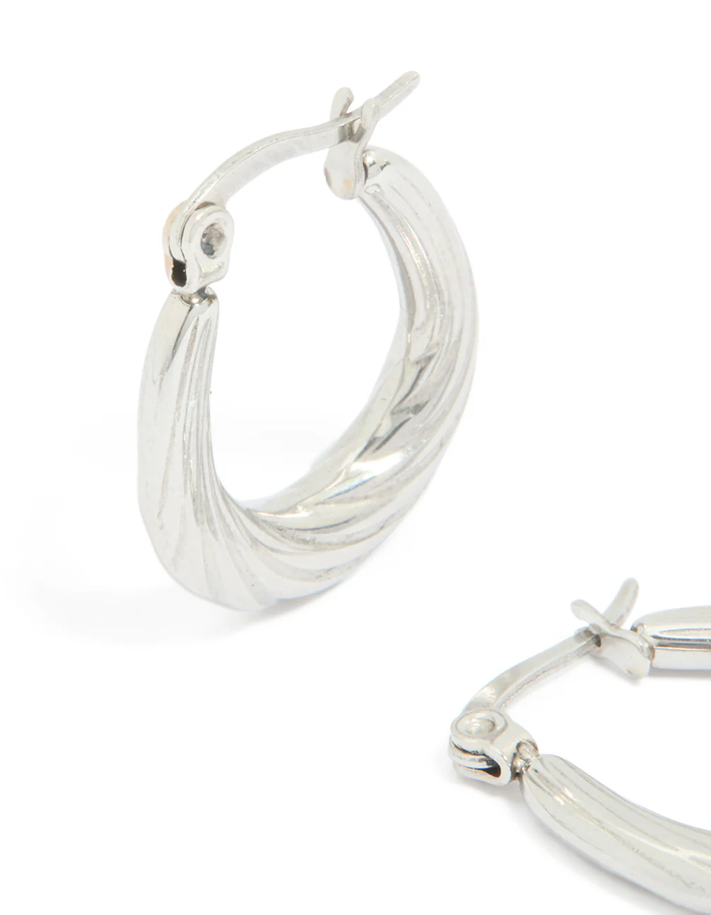 Waterproof Textured Stainless Steel Oval Hoop Earrings - Image 4