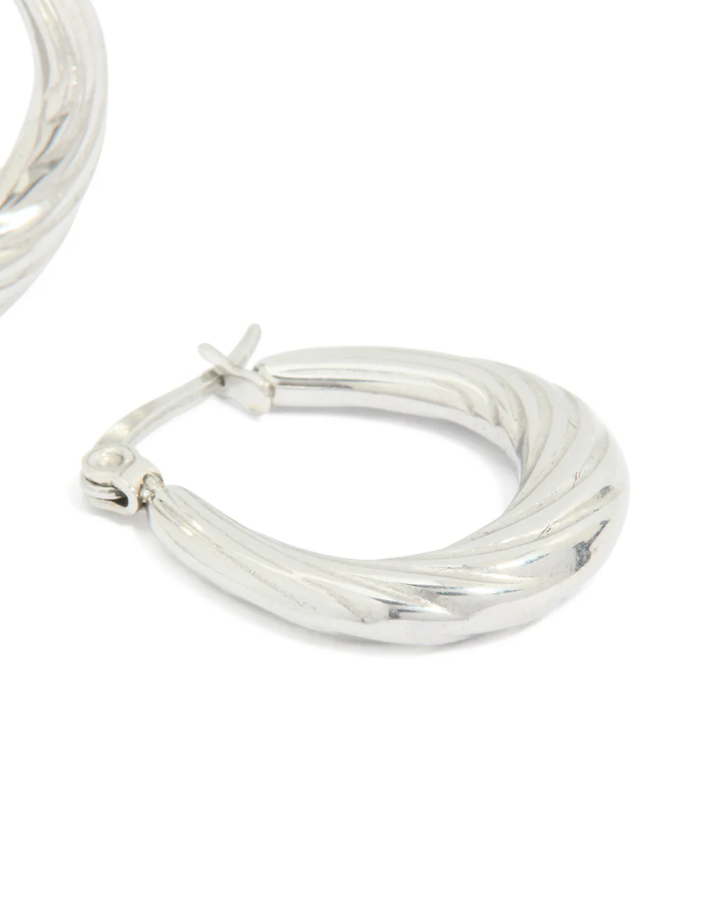 Waterproof Textured Stainless Steel Oval Hoop Earrings - Image 5