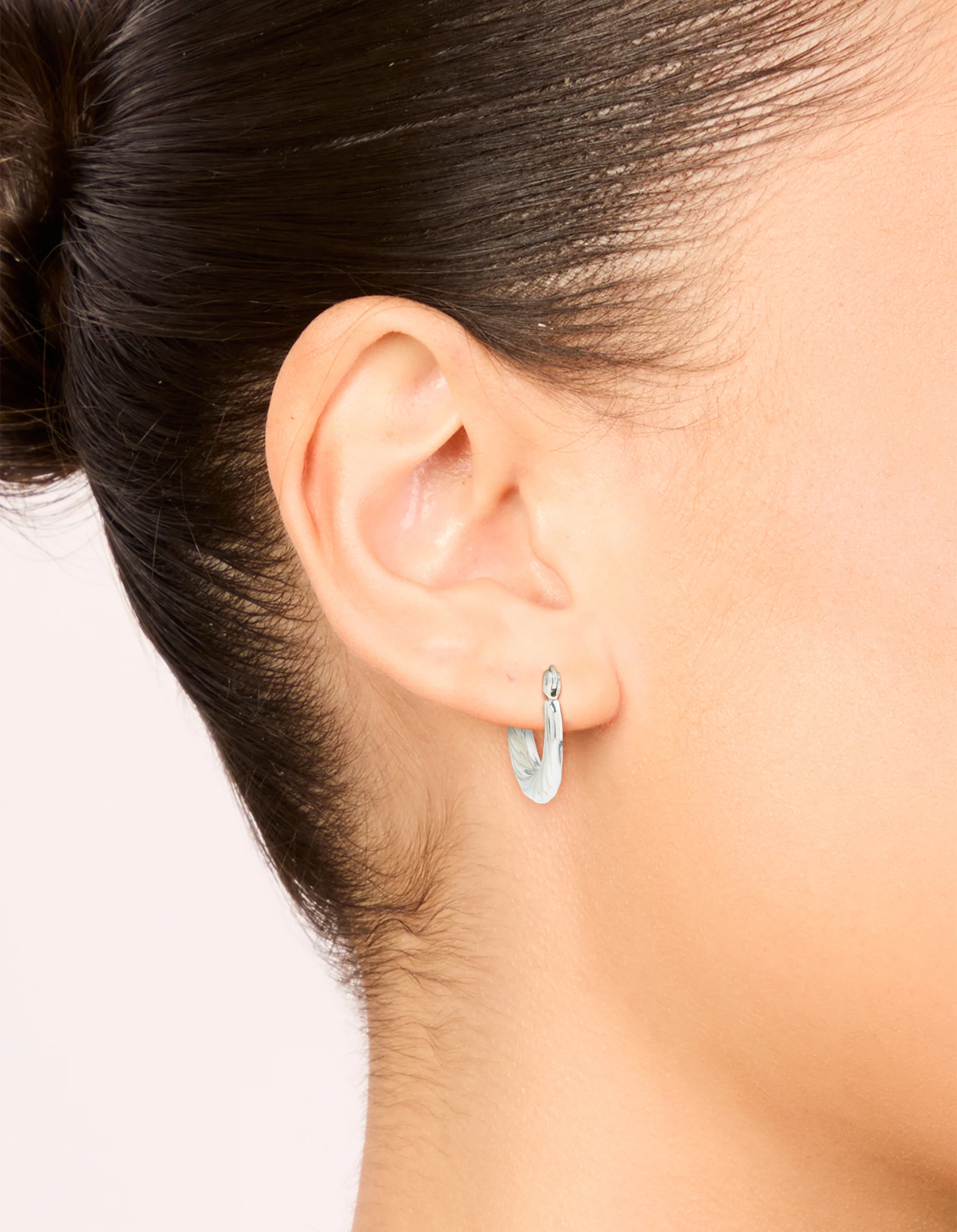 Waterproof Textured Stainless Steel Oval Hoop Earrings - Image 6