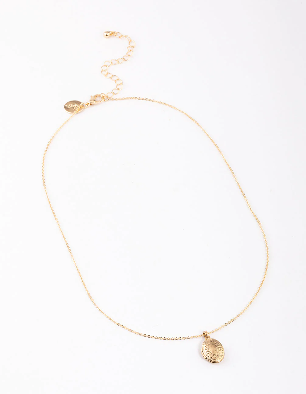 Antique Gold Etched Locket Pendant Necklace - Image 2