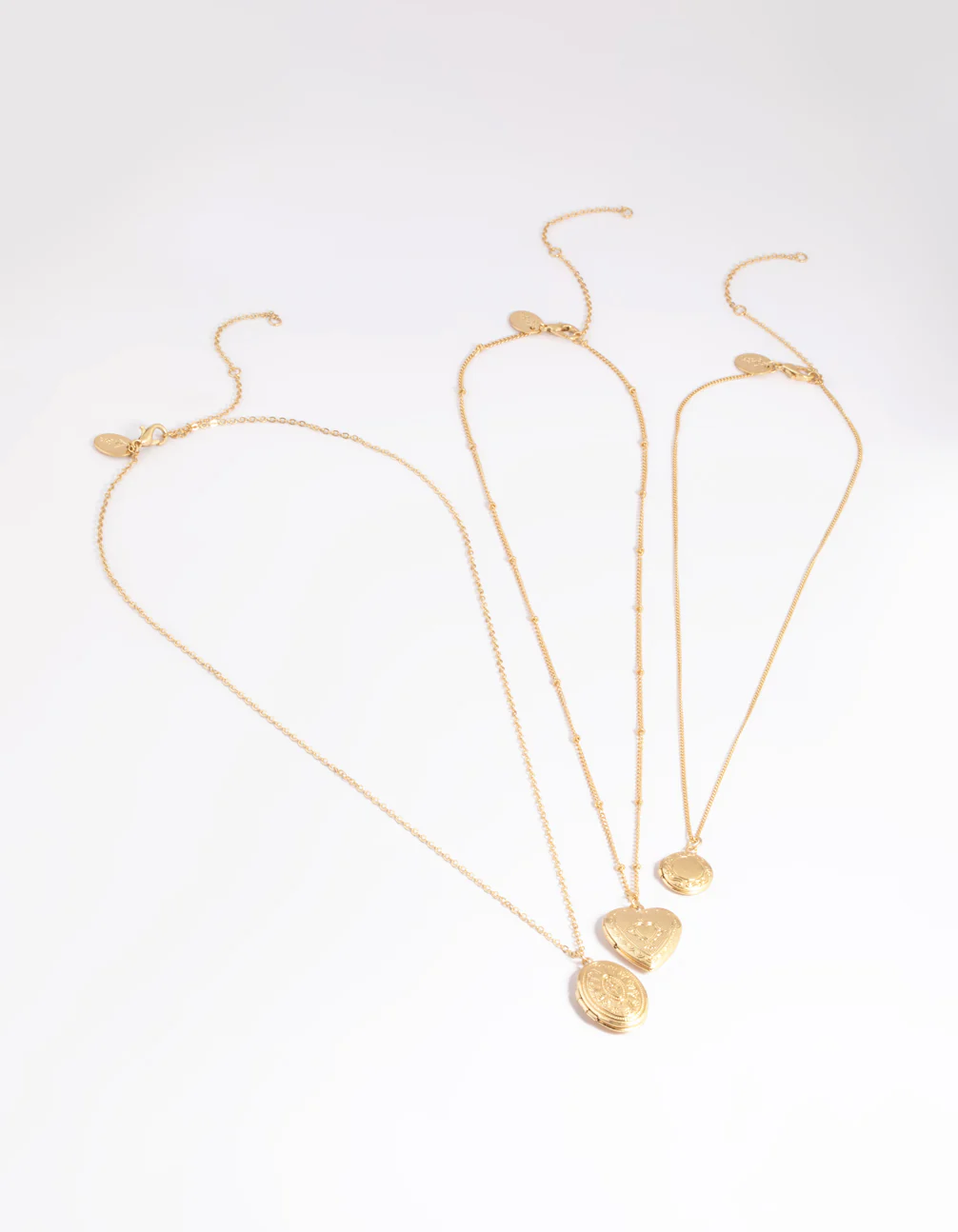 Worn Gold Mix Locket Triple Row Necklace - Image 2