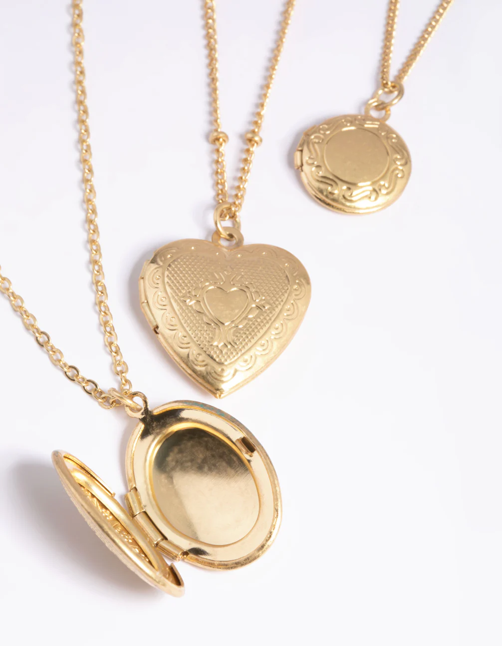 Worn Gold Mix Locket Triple Row Necklace - Image 3