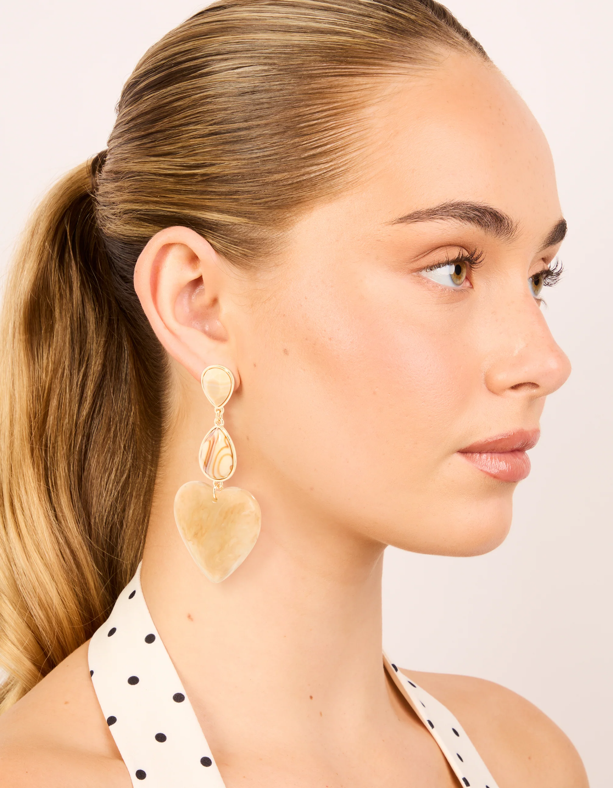 White Acrylic Chunky Hearts Drop Earrings - Image 3