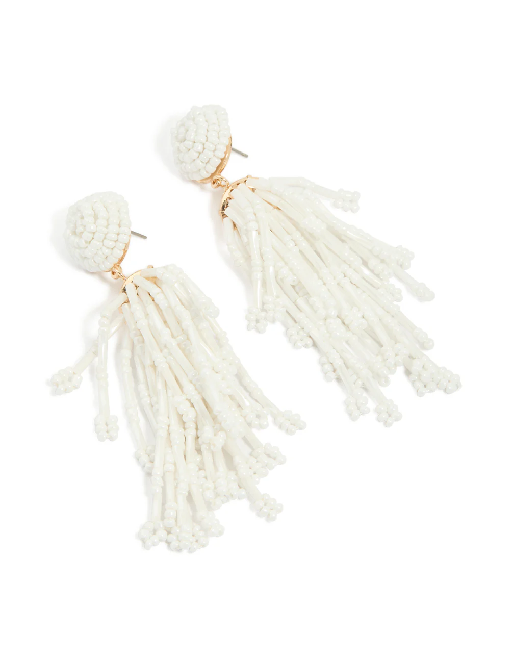 White Beaded Drop Earrings - Image 2