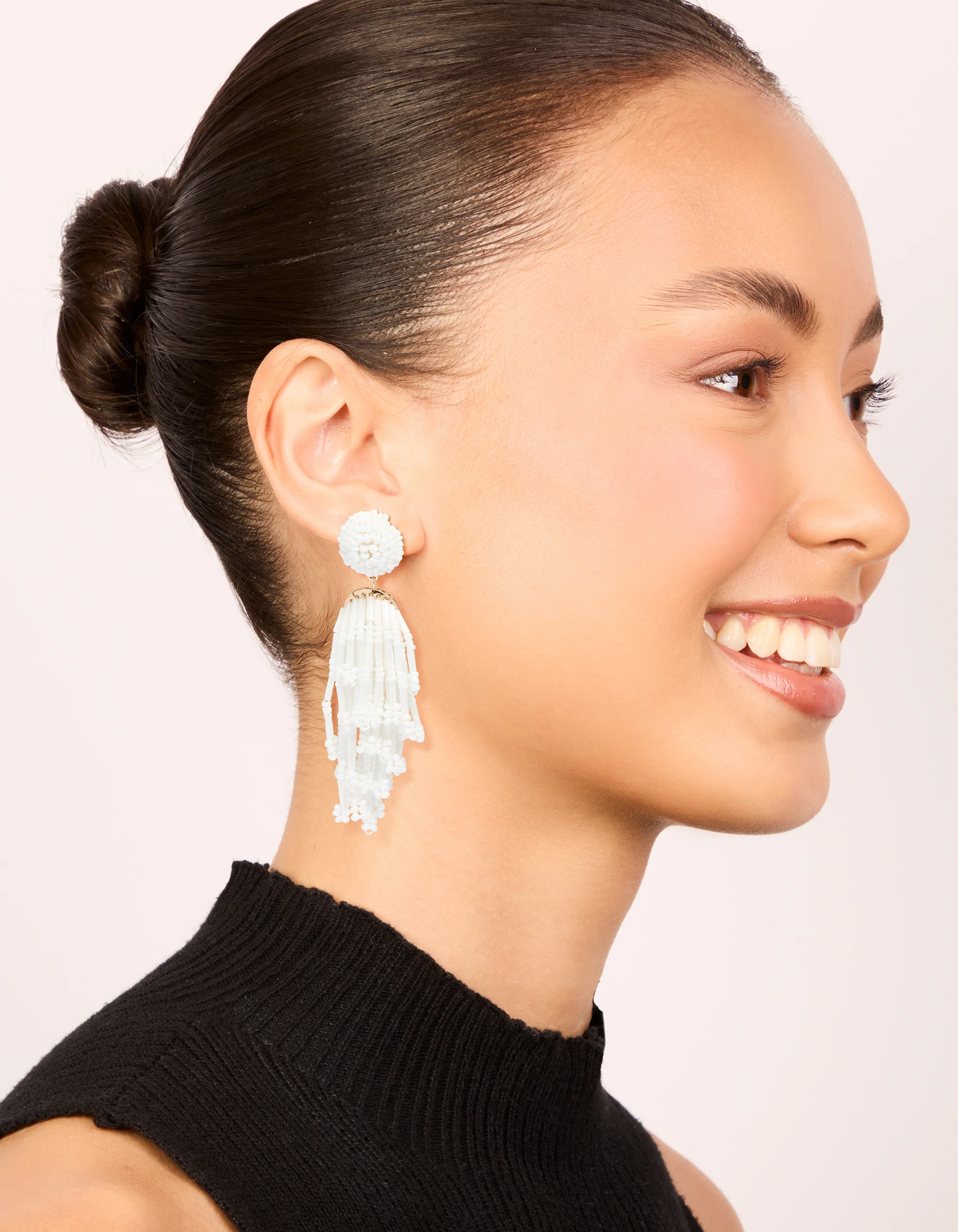 White Beaded Drop Earrings - Image 3