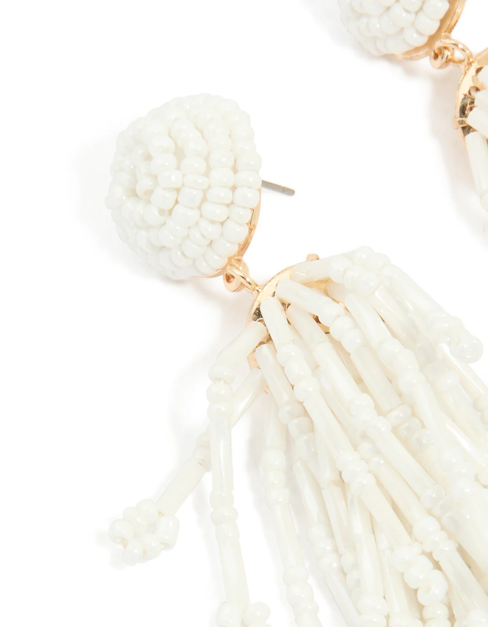 White Beaded Drop Earrings - Image 4