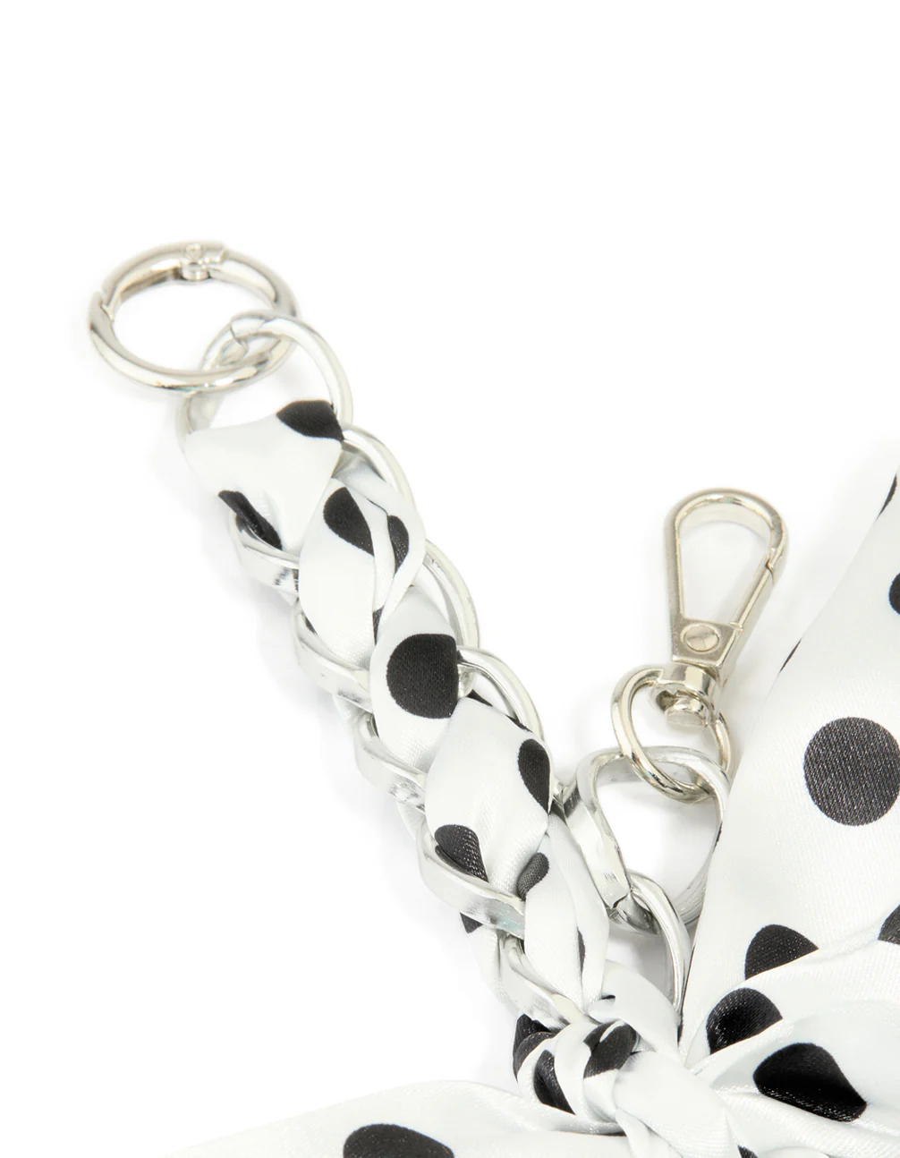 White & Black Polka Dot Fabric Bow Key Chain - Image 2