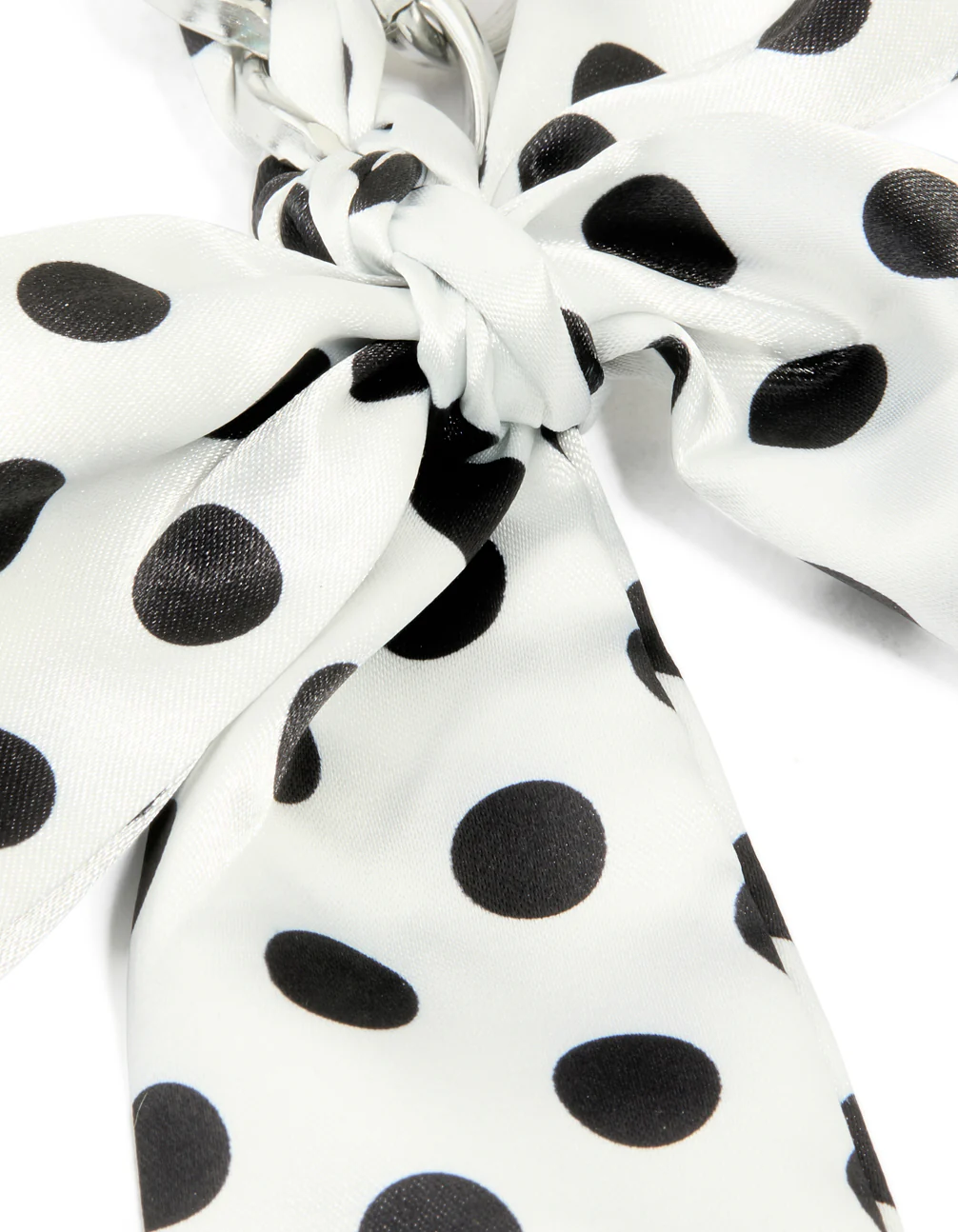 White & Black Polka Dot Fabric Bow Key Chain - Image 3
