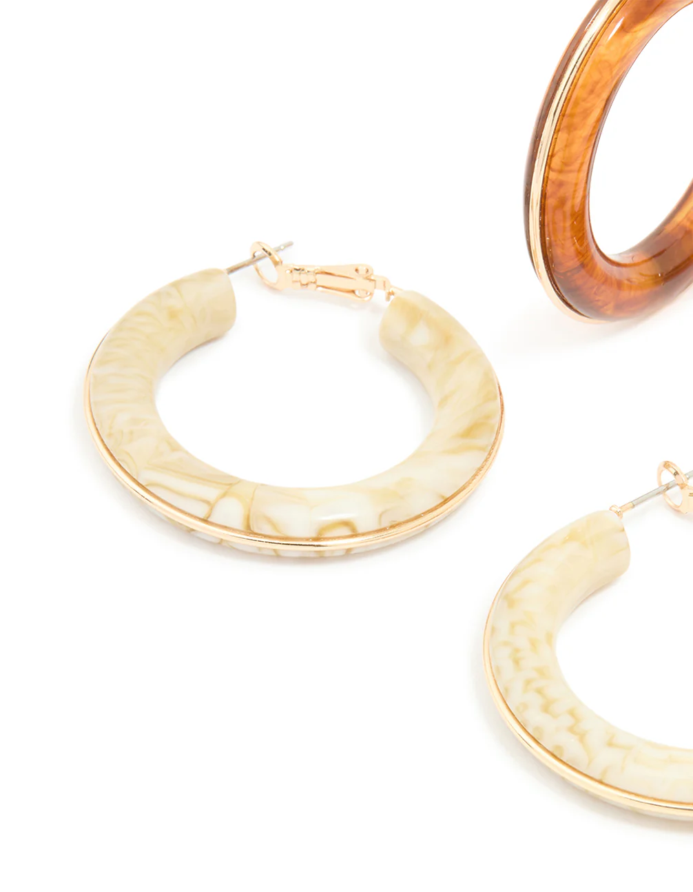 White & Brown Acrylic Hoop Earrings Pack - Image 4