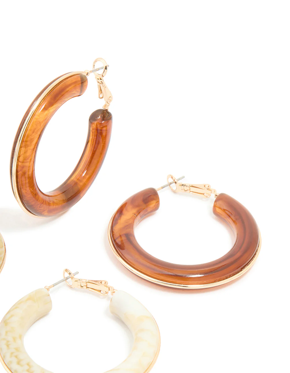 White & Brown Acrylic Hoop Earrings Pack - Image 5