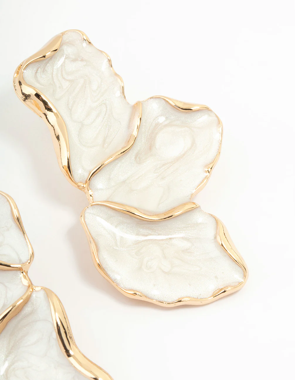 White Coated Metal Marble Floral Drop Earrings - Image 5