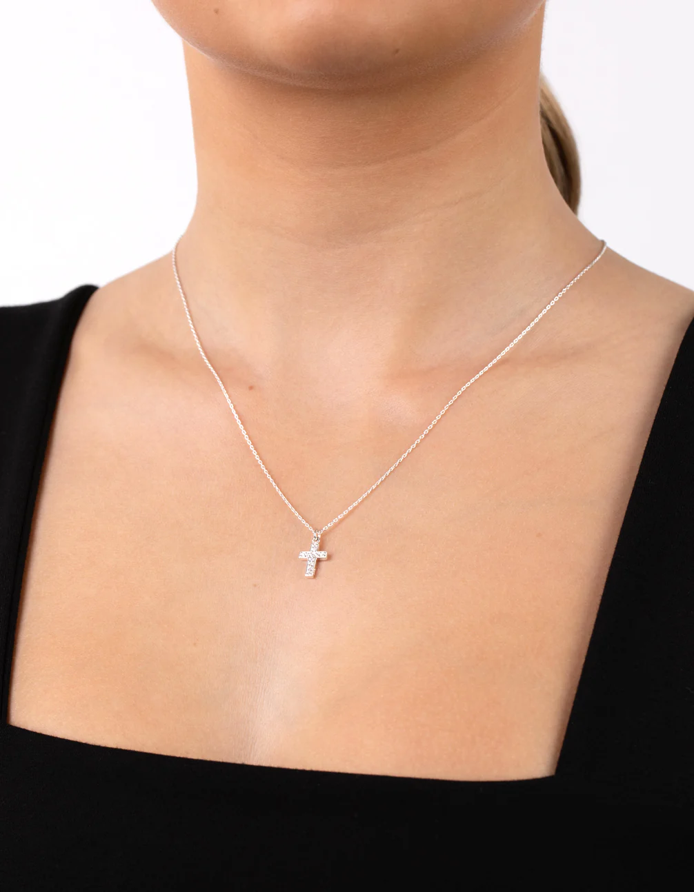 Sterling Silver Cubic Zirconia Pavé Cross Necklace - Image 2