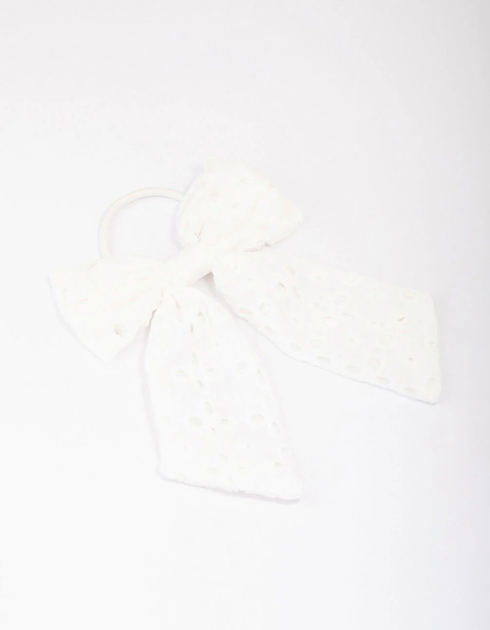 White Embroidered Bow Hair Scrunchie