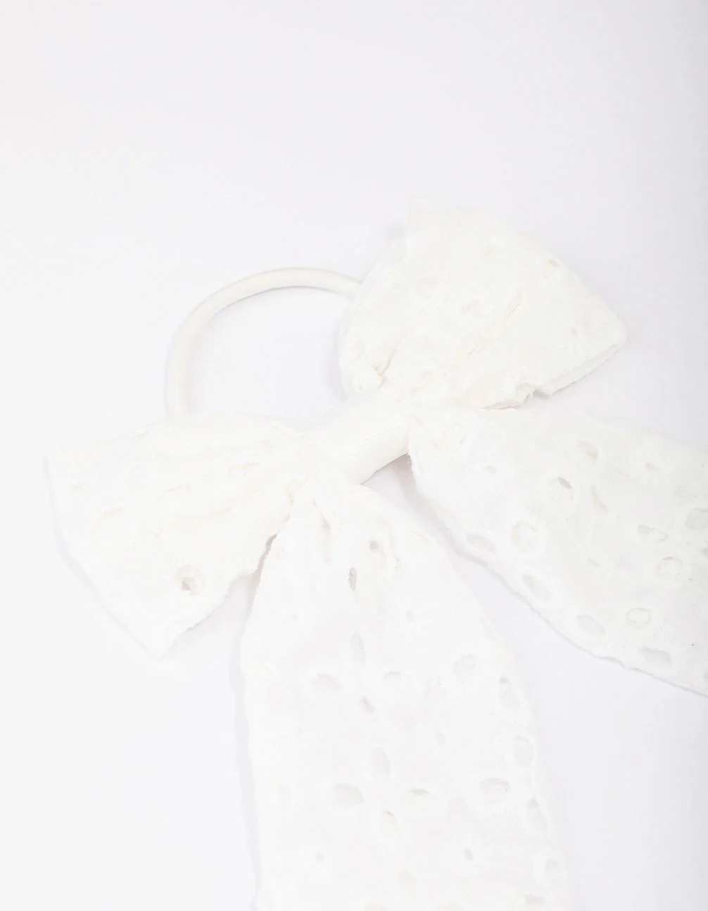 White Embroidered Bow Hair Scrunchie - Image 2