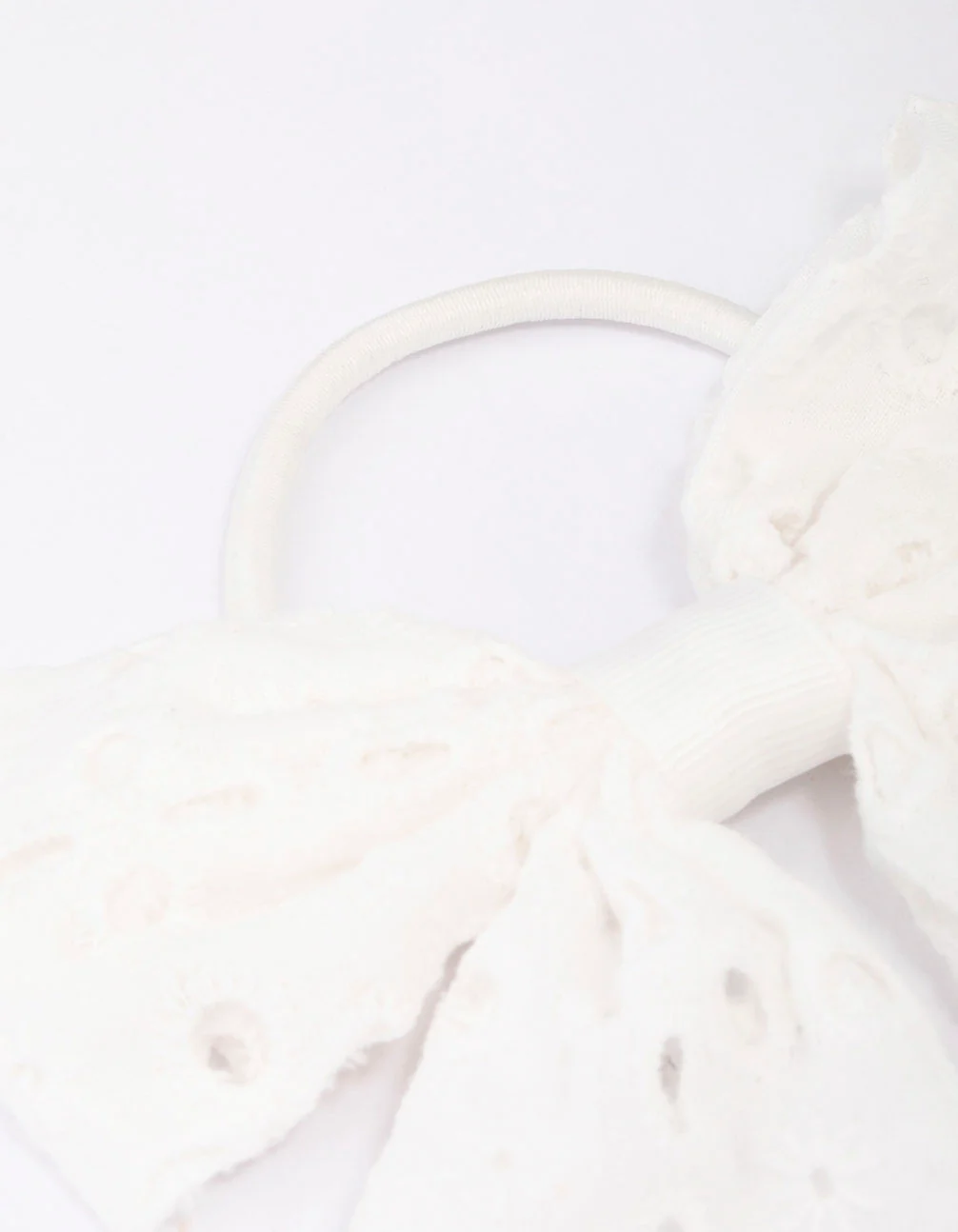 White Embroidered Bow Hair Scrunchie - Image 3