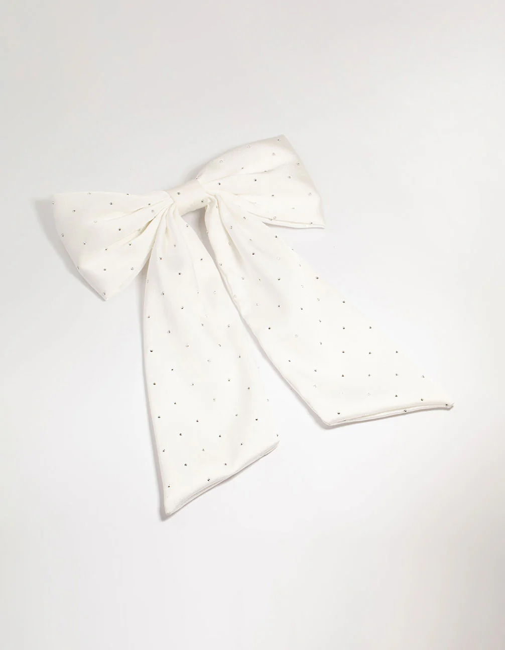 White Fabric Diamante Scatter Bow Clip