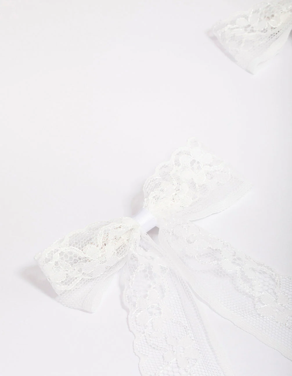White Fabric Medium Lace Hair Bow Pack - Image 2