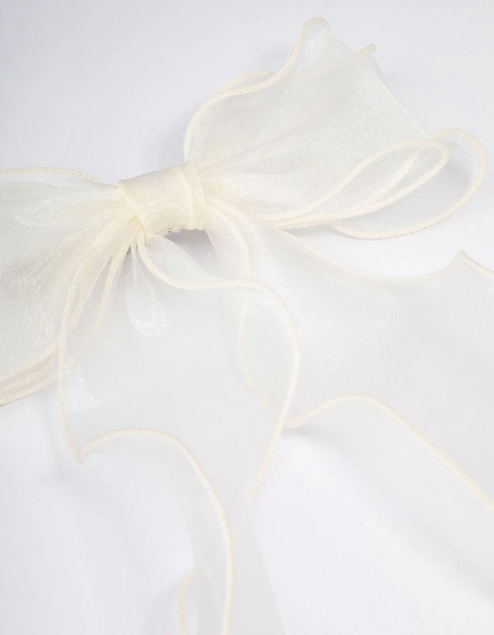 White Fabric Organza Curl Hair Bow Clip - Image 4