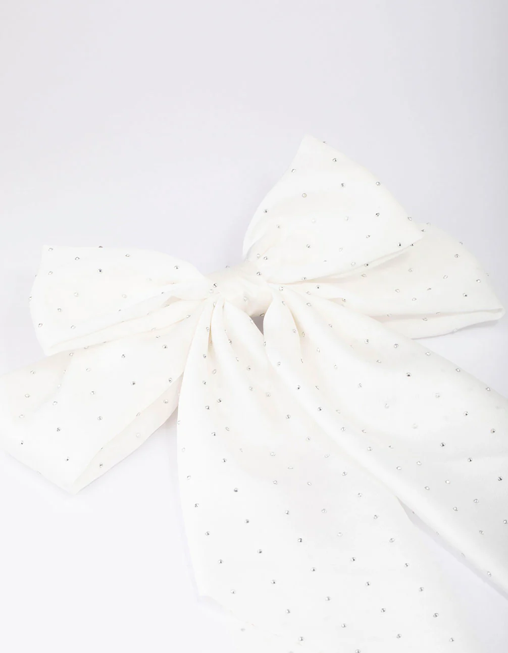 White Fabric Satin Drop Bow Hair Clip - Image 2