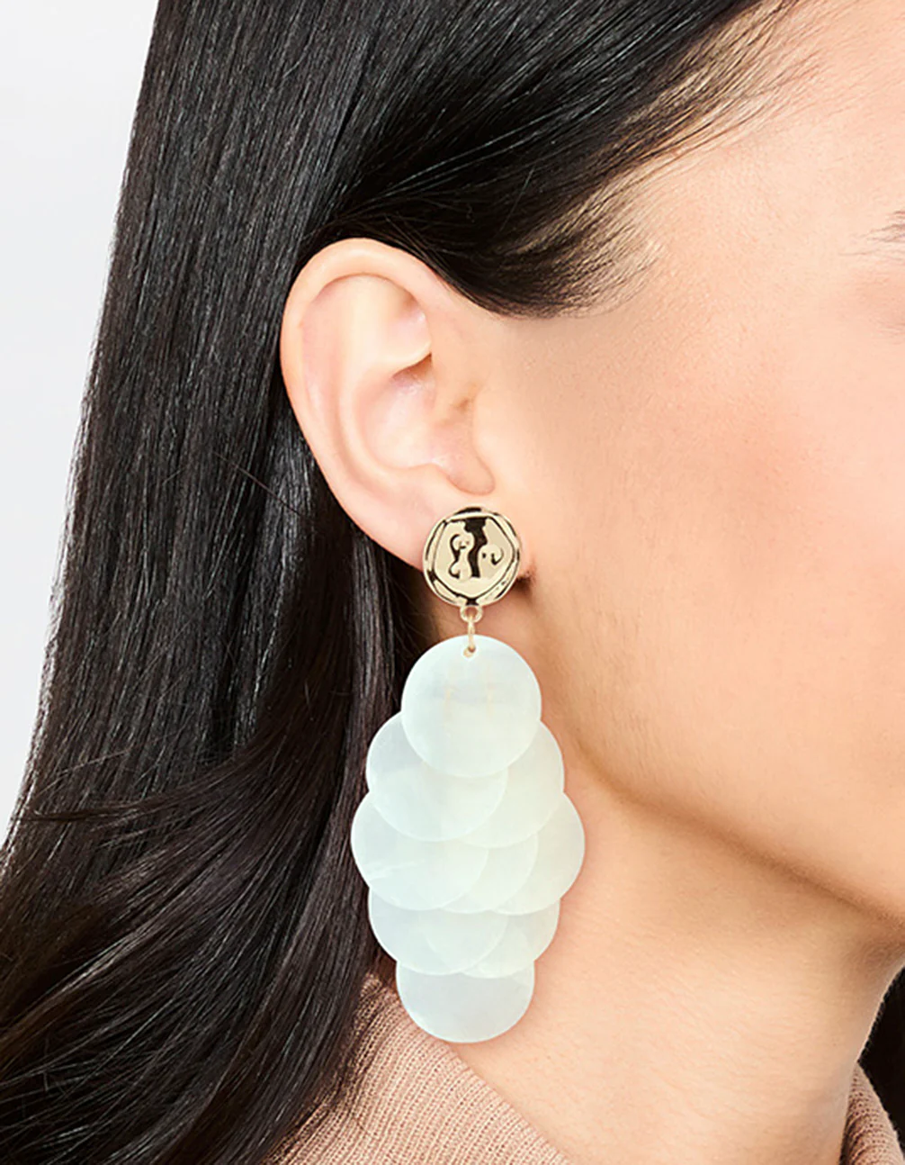 White Genuine Shell Layered Drop Earrings - Image 2