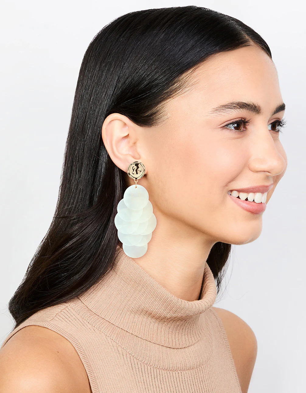 White Genuine Shell Layered Drop Earrings - Image 3