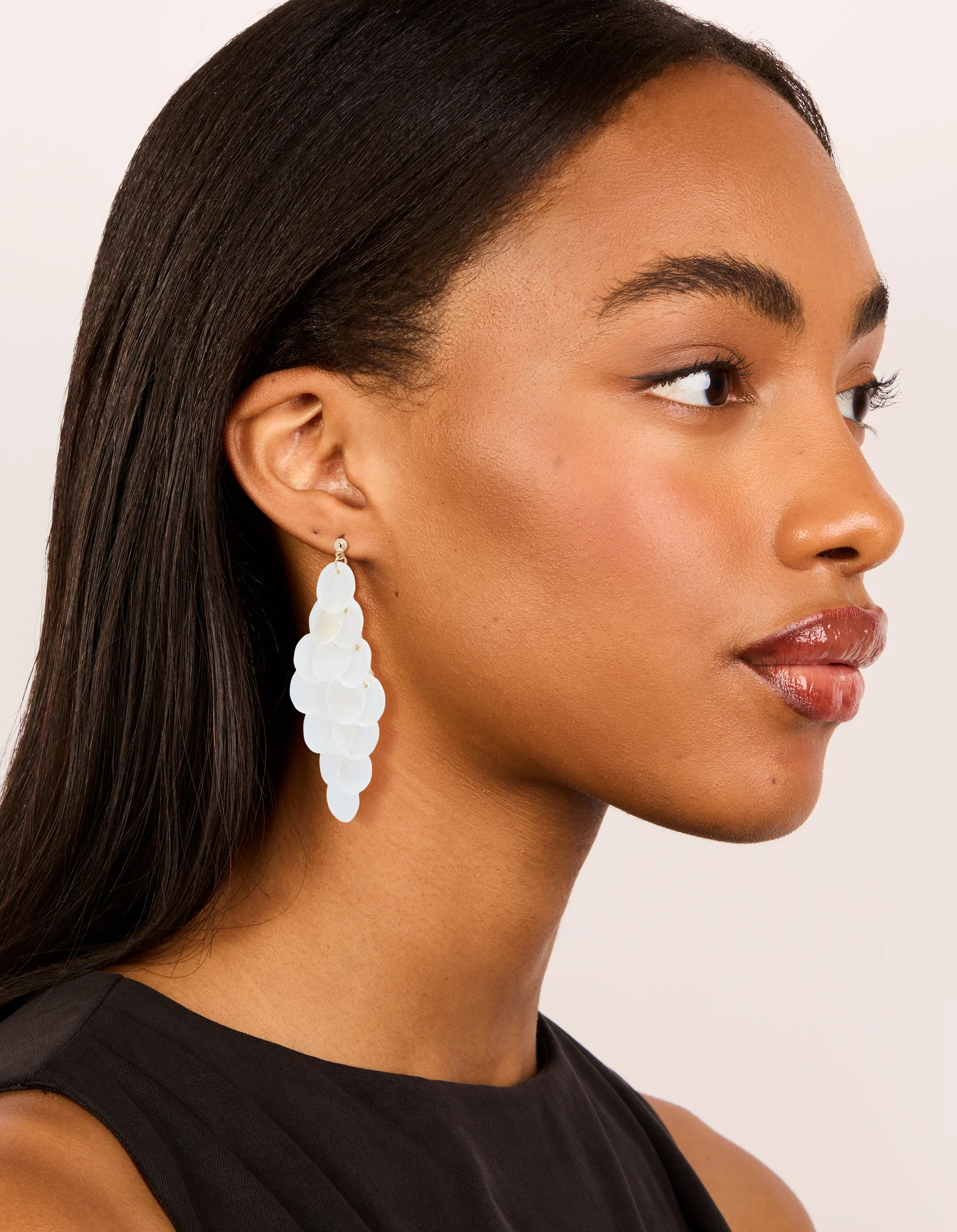 White Genuine Shell Waterfall Drop Earrings - Image 3