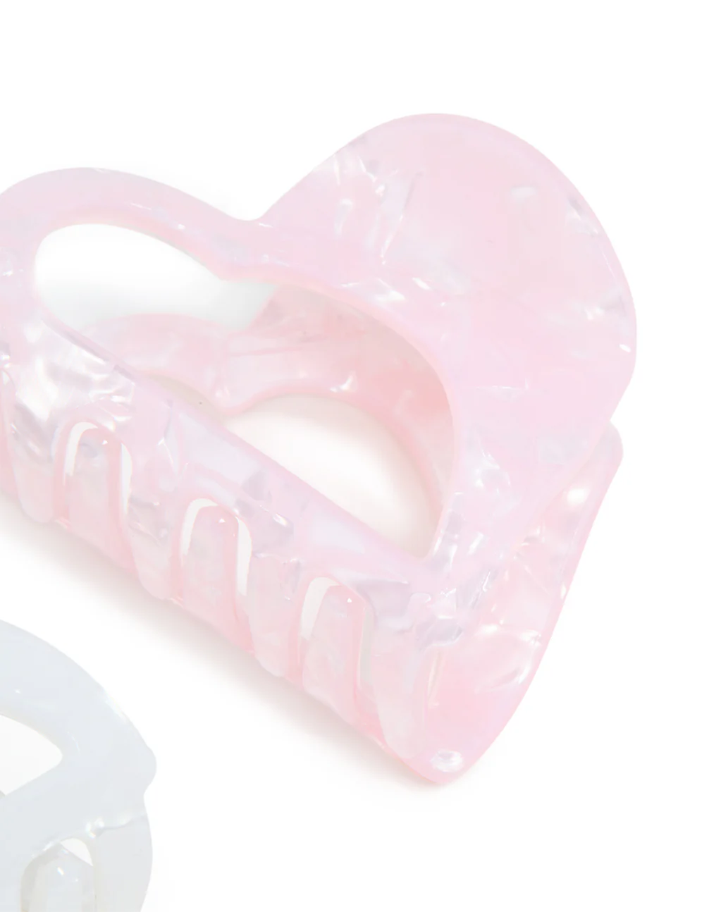 White & Pink Acrylic Small Heart Claw Clips 2-Pack - Image 3