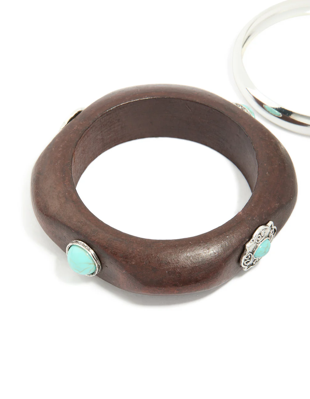Wooden turquoise Stones Western & Silver Bangle 2-Pack - Image 2