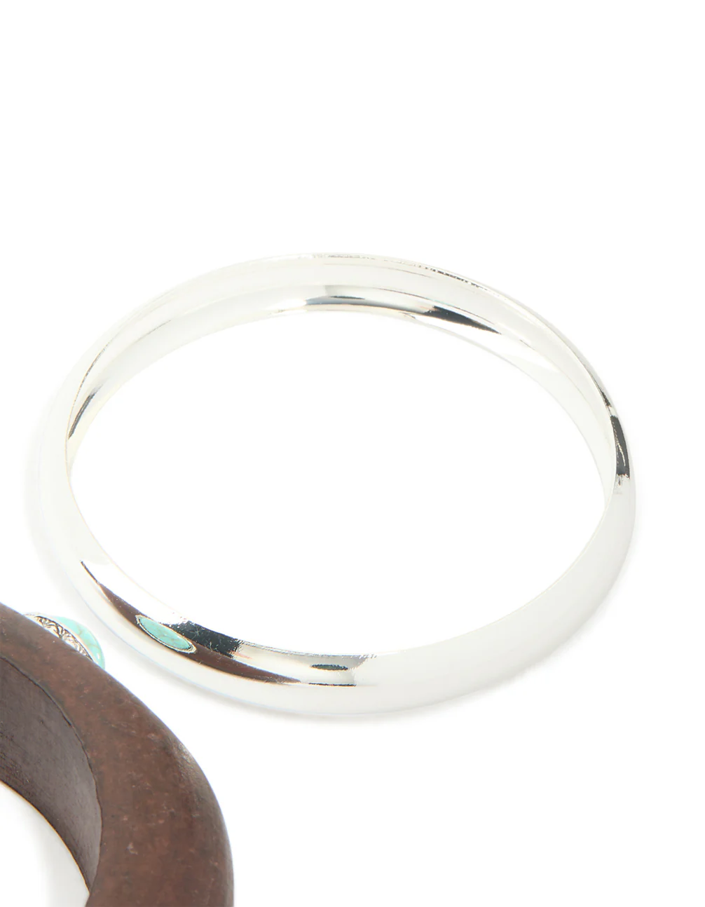 Wooden turquoise Stones Western & Silver Bangle 2-Pack - Image 3