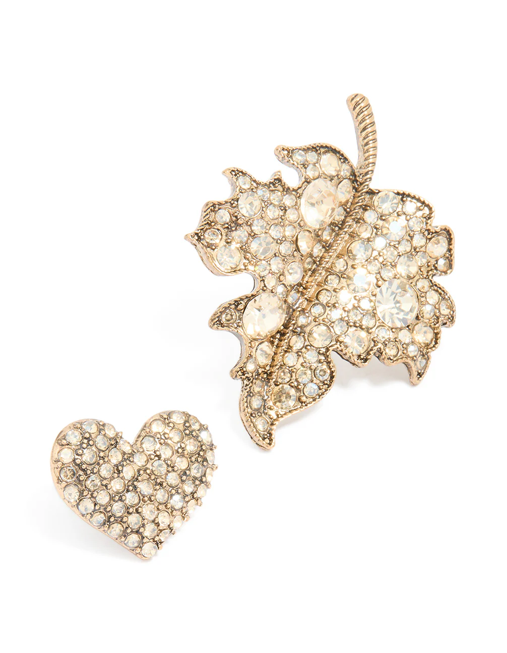 Worn Gold Diamante Leaf Brooches 3-Pack - Image 2