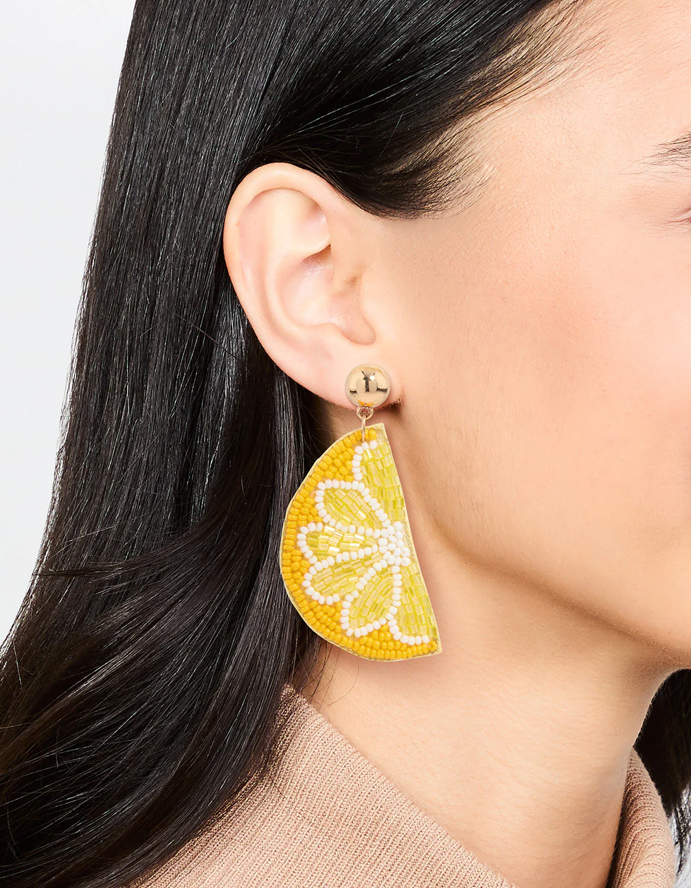 Yellow Beaded Lemon Drop Earrings - Image 2