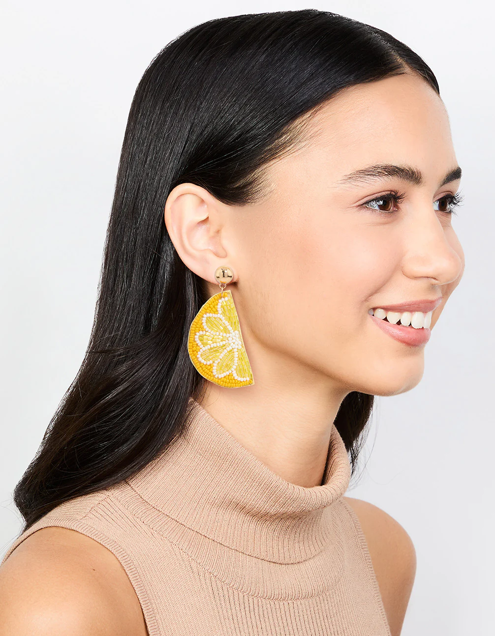 Yellow Beaded Lemon Drop Earrings - Image 3