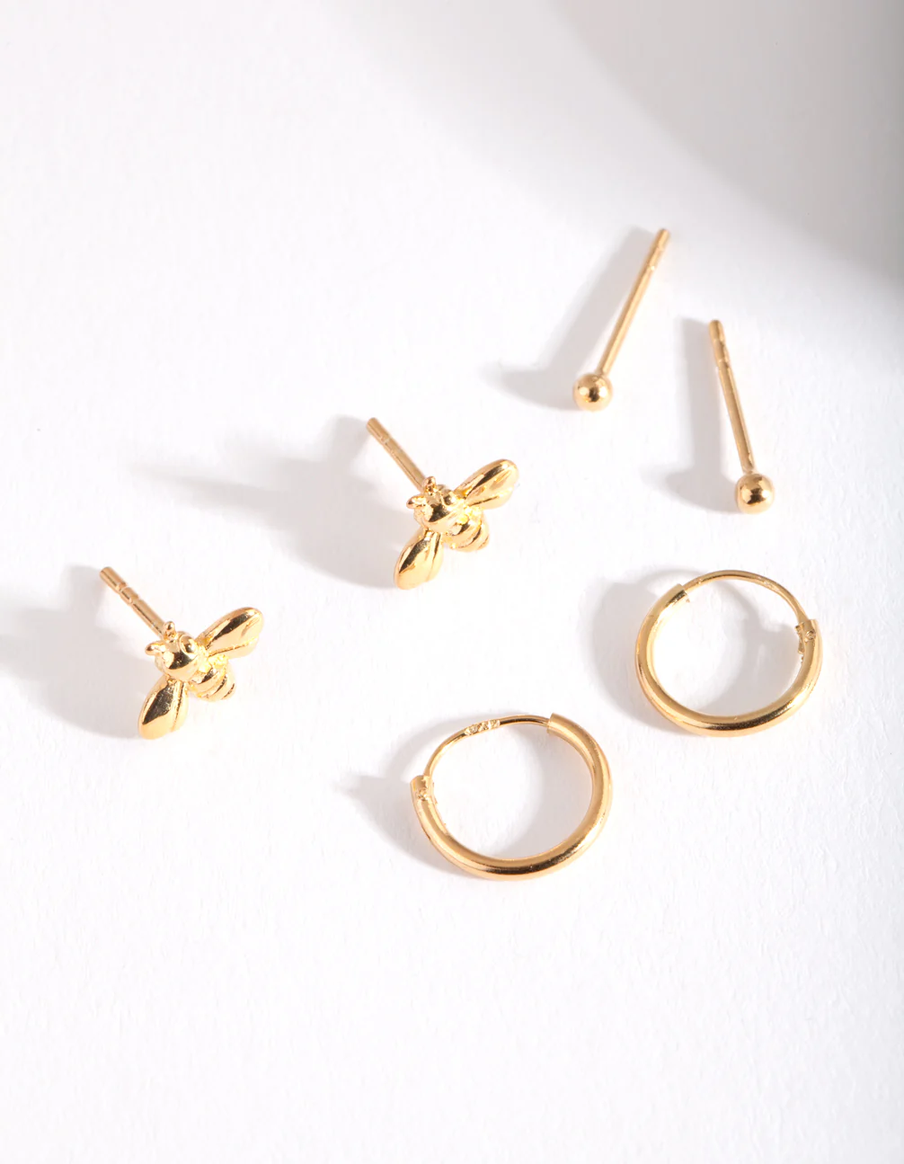 Gold Plated Sterling Silver Bee & Hoop Earring Pack - Image 3
