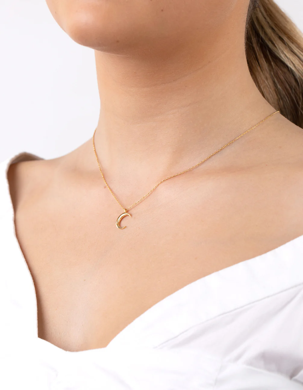 Gold Plated Sterling Silver Crescent Moon Necklace - Image 2