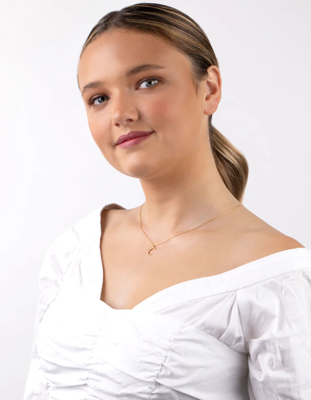 Gold Plated Sterling Silver Crescent Moon Necklace - Image 5