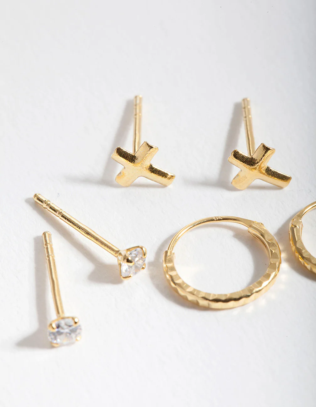 Gold Plated Sterling Silver Cubic Zirconia Cross Earring Pack - Image 3