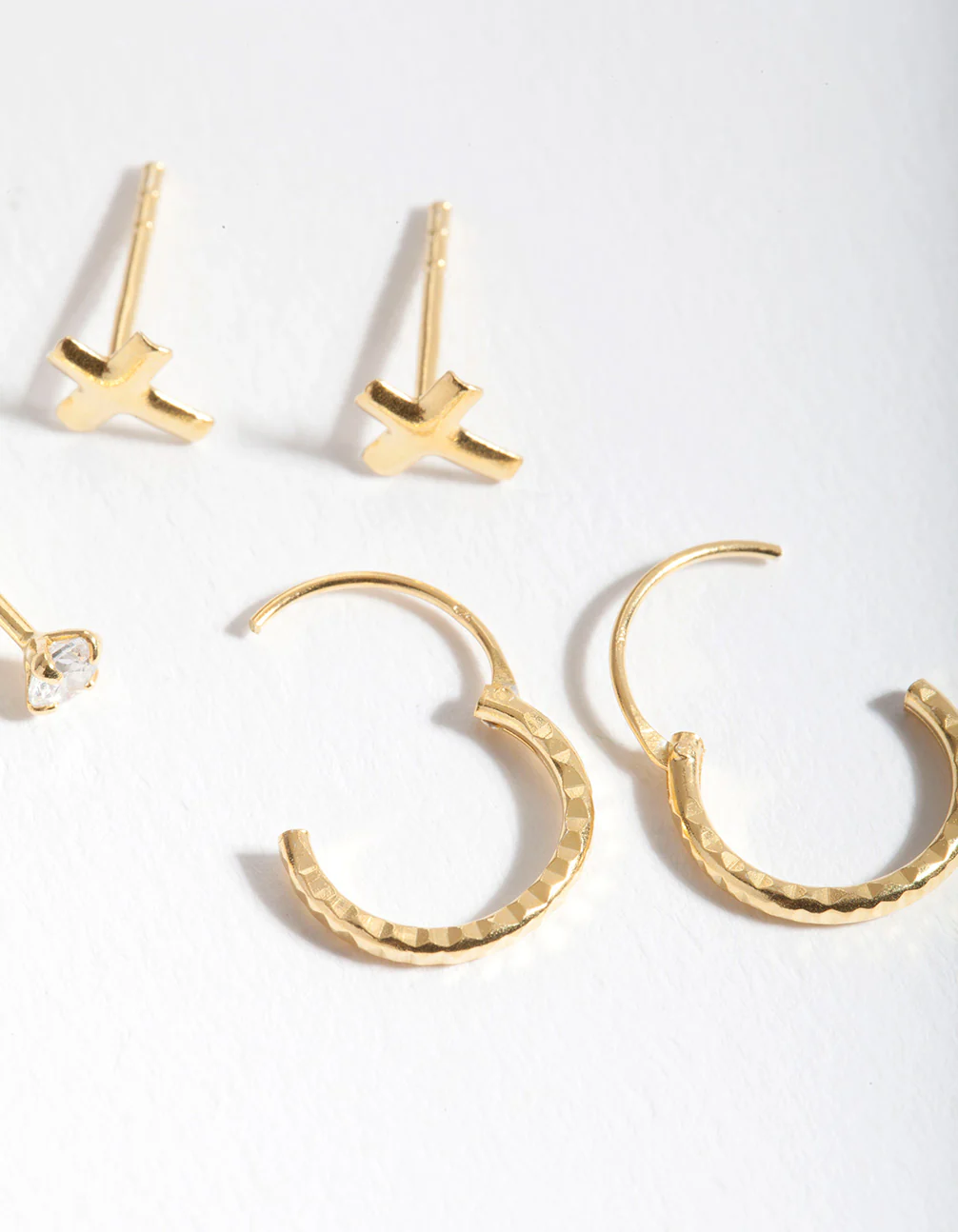 Gold Plated Sterling Silver Cubic Zirconia Cross Earring Pack - Image 4