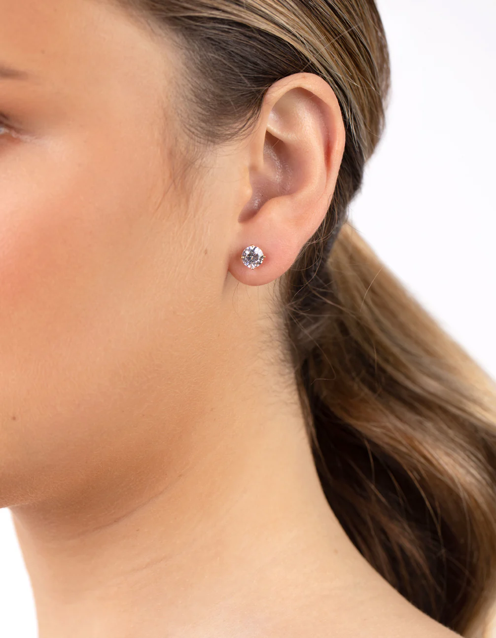 Gold Plated Sterling Silver Cubic Zirconia 1/2 Carat Stud Earrings - Image 2