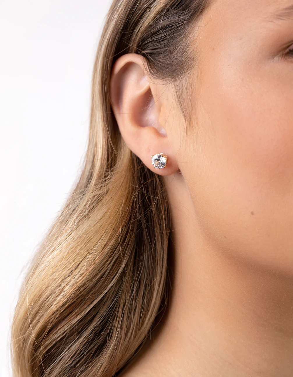 Gold Plated Sterling Silver 1 Carat Cubic Zirconia Stud Earrings - Image 2