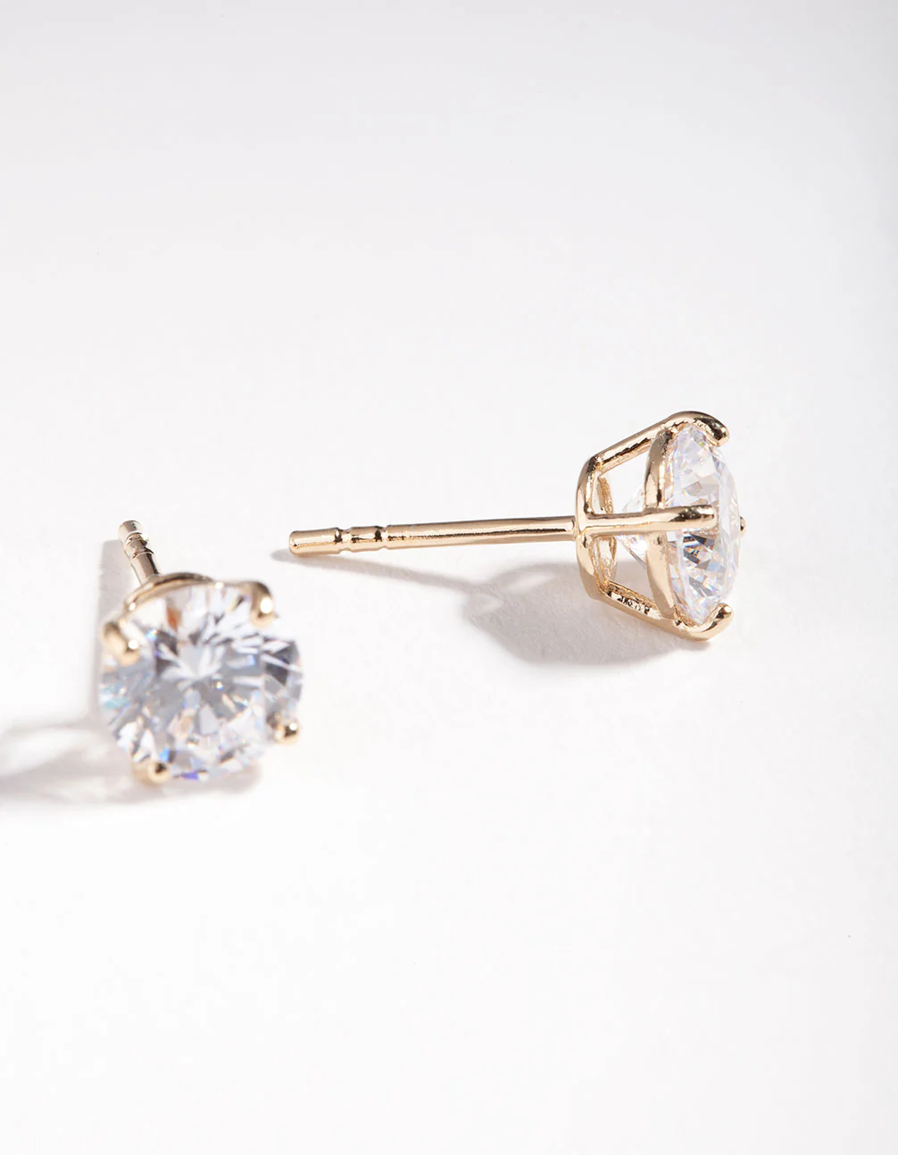 Gold Plated Sterling Silver 1 Carat Cubic Zirconia Stud Earrings - Image 4