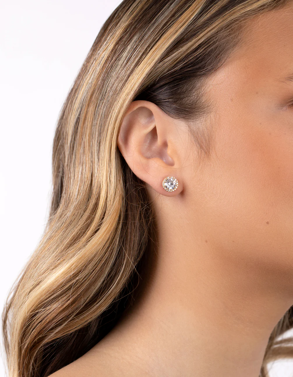 Gold Plated Sterling Silver 5mm Cubic Zirconia Halo Stud Earrings - Image 2