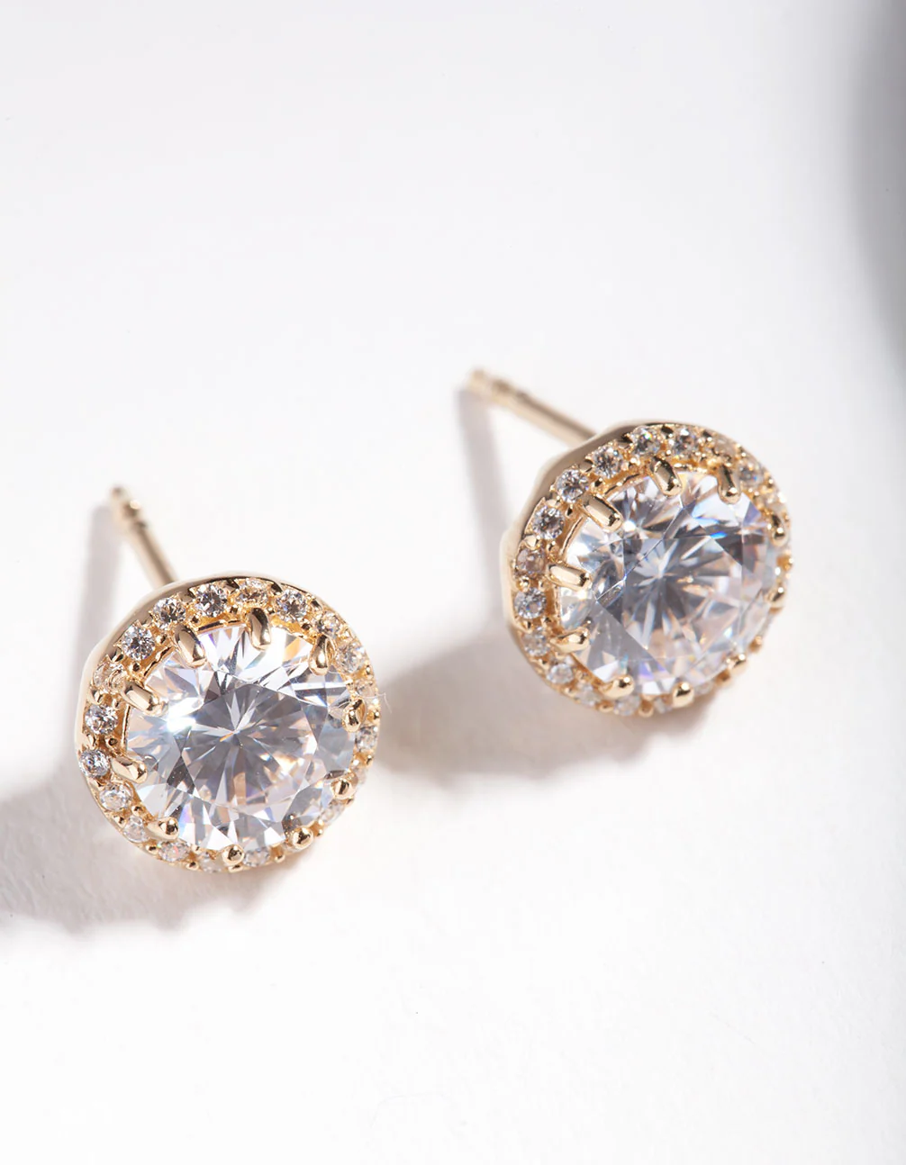 Gold Plated Sterling Silver 5mm Cubic Zirconia Halo Stud Earrings - Image 3