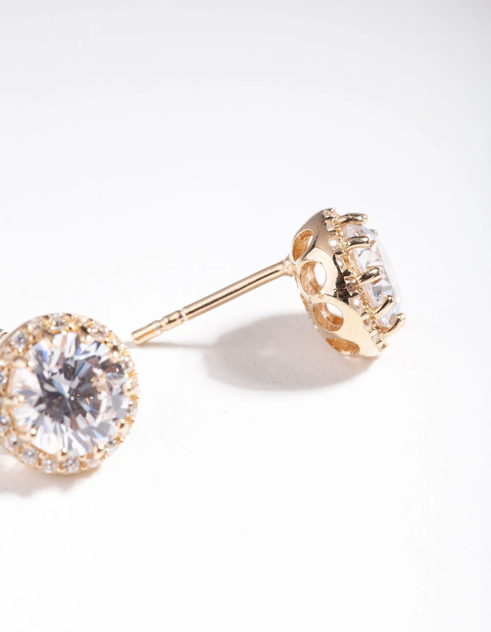 Gold Plated Sterling Silver 5mm Cubic Zirconia Halo Stud Earrings - Image 4