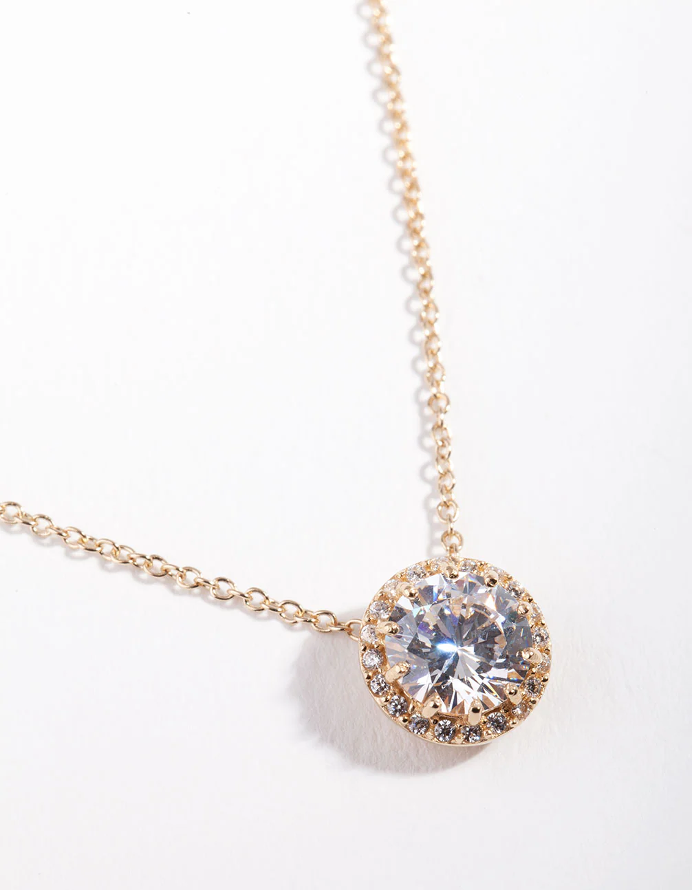 Gold Plated Sterling Silver 6mm Cubic Zirconia Halo Necklace - Image 4